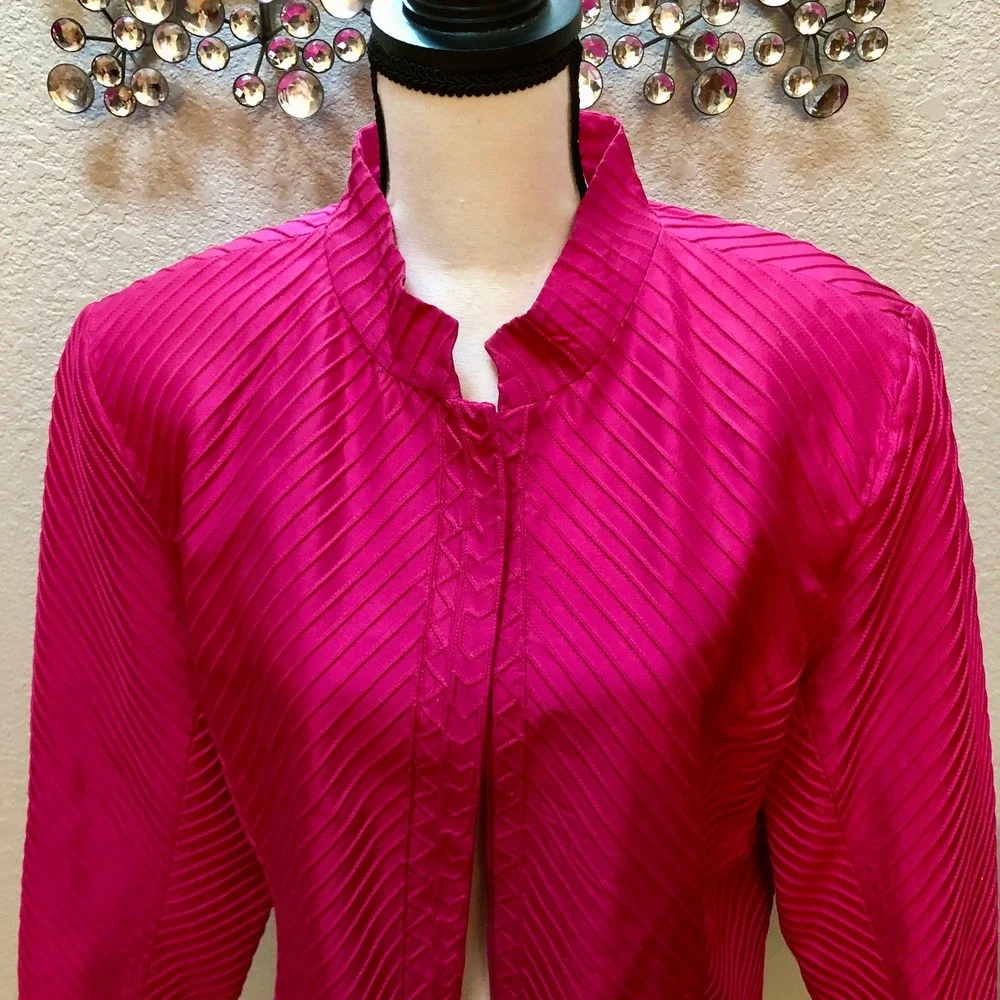 Silk Club Pink Silk Jacket Women's‎ Size Large Ribbed Striped Zipper Vintage